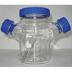 Bellco Glass, Inc.&nbsp;Manufactured from type 1 class a Borosilicate glass. Glass ball houses a magnet for gentle agitation of micro-carrier beads. Specially formed bottom indent prevents accumulation under the impeller.    Size: 3l    Center cap size: 100mm    Sidearm size: