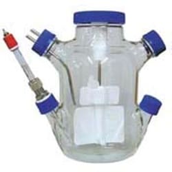 Bellco Glass, Inc. Ideal for small working volumes with ph and do probe. 32mm low sidearms for insertion.    Size: 3l    Center cap size: 100mm    32mm compression fitting probe & port assemblies sold separately