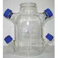 Bellco Glass, Inc. Ideal for small working volumes with ph and do probe. 32mm low sidearms for insertion.    Size: 500ml    Center cap size: 100mm    32mm compression fitting probe & port assemblies sold separately    Dimensions: 110 x 175mm