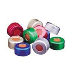 Bellco Glass, Inc. Larger opening provides increased target area for needle penetration. Available in a variety of colors for easy sample identification.    Size: 11mm    Septa: clear ptfe or red rubber