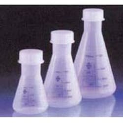 Bellco Glass, Inc. Flask have wide-mouth design for easy pouring and printed