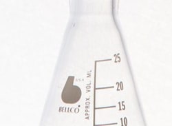 Bellco Glass, Inc.&nbsp;Manufactured from type 1 class a Borosilicate glass. Ideal for general laboratory involving media mixing, storage and dispensing. Narrow mouth with break resistant lip that resists chipping.  Graduated to approximate volumes.    Sizes: 25ml    Stopper s