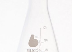 Bellco Glass, Inc. Manufactured from type 1 class a Borosilicate glass. Ideal for general laboratory involving media mixing, storage and dispensing. Narrow mouth with break resistant lip that resists chipping. Graduated to approximate volumes.    Sizes: 50ml    Stopper si