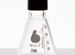 Bellco Glass, Inc. Manufactured from type 1 class a Borosilicate glass. Ideal for culture aerobic & anaerobic organisms, media storage and mixing. Deep skirted screw caps protect against contamination. Supplied with rubber line black phenolic caps and graduated to approxima