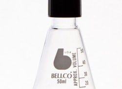 Bellco Glass, Inc. Manufactured from type 1 class a Borosilicate glass. Ideal for culture aerobic & anaerobic organisms, media storage and mixing. Deep skirted screw caps protect against contamination. Supplied with rubber line black phenolic caps and graduated to approxima