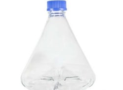 Bellco Glass, Inc. Manufactured from type 1 class a Borosilicate glass. Designed for culturing organisms that require a large surface area to volume ratio. Flask is supplied with a gl45 blue polypropylene linerless screw cap and pouring ring.    Size: 2800ml    Dimensions