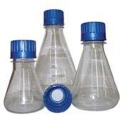 Bellco Glass, Inc.&nbsp;Sterile disposable Erlenmeyer culture flasks are supplied with 2-polypropylene closures one with a solid top closure attached and another with a 0.2 micron PTFE vented closure. The flasks are graduated, non-pyrogenic and manufactured with Lexan Virgin Pol
