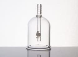 Bellco Glass, Inc. Manufactured from Type 1 Class A Borosilicate Glass. Ideal for use of filling other glass vessels. Receiving vessel is placed under bell to maintain aseptic conditions during filling. Attaches to reservoir with rubber tubing.    Dimensions: 41x95mm    T
