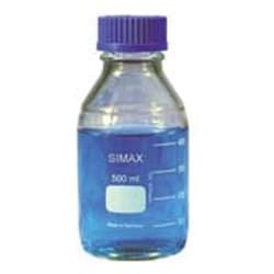 Bellco Glass, Inc. Manufacture from Type 1 Class A Borosilicate Glass.    Size: 1l    Dimensions: 101x203mm    Includes: 45mm polypropylene blue screw cap and pouring ring