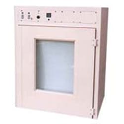 Bellco Glass, Inc. Bellco Mini Roll-In Incubators have 21 cubic feet of volume and are designed for use with Bellco's Cell Production Roller Apparatus (CPRA).  The flush-to-floor design allows easy movement of the CPRA in and out of the chamber.  Two internal convenience ou