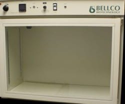 Bellco Glass, Inc. The Bellco Bench Top Incubator was designed for the incubation of cell cultures and bacteria within laboratories where space is a premium. The instrument panel is mounted on top for easy viewing and manipulation. Glass door models allow the viewing of cul