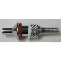 Bellco Glass, Inc. 316 L stainless steel addition port with hose barb for attachment of silicone tubing. This can be used for the introduction of small volumes aseptically into the bioreactor vessel.