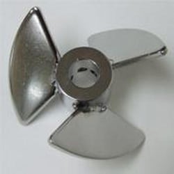 BeLLCo Glass Stainless steal pitch blade impeller with left hand oriented blades 2OD. Assemble one or more impellers into 3L drive shaft for mammalian cell culture.