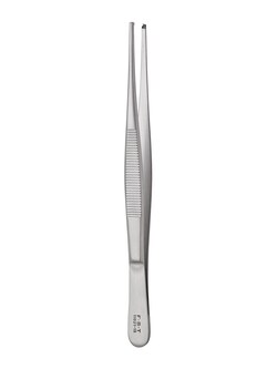 Fine Science Tools Tissue Forceps, 1 x 2 Teeth, Stainless Steel, 15.5 cm,