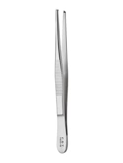 Fine Science Tools Tissue Forceps, Slim 1 x 2 Teeth, Stainless Steel, 10 cm