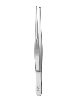 Fine Science Tools Tissue Forceps, Slim 1 x 2 Teeth, Stainless Steel, 12 cm