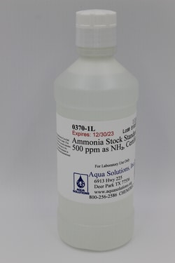 Aqua Solutions Ammonia Stock Standard 500 ppm as NH₃, Certified (1L), Quantity: