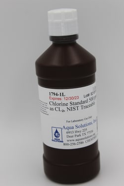 Aqua Solutions Chlorine Standard 500 ppm as CL₂, NIST Traceable (1L), Quantity: