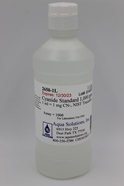 Aqua Solutions Cyanide Standard 1,000 ppm 1 ml = 1 mg CN-, NIST Traceable