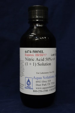 Aqua Solutions Nitric Acid 50% v/v (1:1) Solution, ASTM D808-16 (500ML),