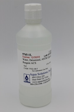 Aqua Solutions Water, Deionized, ASTM Type II, Reagent ACS, Quantity: Each