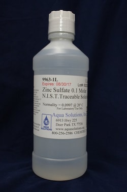 Aqua Solutions Zinc Sulfate 0.1 Molar NIST Traceable Solution (1L), Quantity: