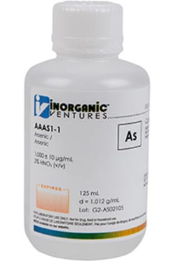 Inorganic Ventures 1000µg/mL ARSENIC 125mL, Quantity: Each of 1
