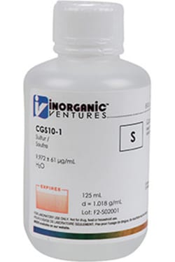 Inorganic Ventures 10 000ug mL SULFUR 125mL (Inorganic Ventures), Quantity: