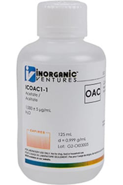 Inorganic Ventures 1000µg/mL ACETATE 125mL, Quantity: Each of 1