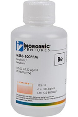 Inorganic Ventures 100µg/mL BERYLLIUM 125mL, Quantity: Each of 1