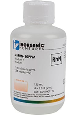 Inorganic Ventures 10 g mL RHODIUM HNO3 125mL (Inorganic Ventures), Quantity: