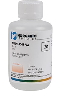 Inorganic Ventures 100ug mL ZINC 125mL (Inorganic Ventures), Quantity: