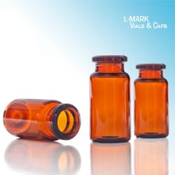 Trajan Scientific&nbsp;L-MARK Brand  Vial, 10.0 mL, Amber, Headspace, 20mm Crimp, 22.6x46, 100 Pack