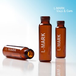Trajan Scientific&nbsp;L-MARK Brand  Vial, 20.0 mL, Amber, Headspace, 18mm Screw Thread, 100 Pack