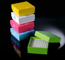 TWD Scientific LLC&nbsp;Cardboard, Freezer Box, Twdbiox, 2In, 100 Well, Cryo-Color&trade;, Assorted Colors, 100/Case.