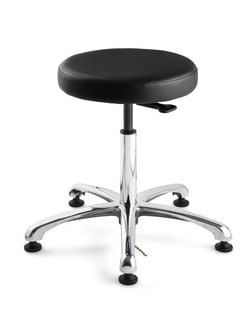 Bevco Precision Manufacturing Co Versa Tall Height ESD/ISO 5 Cleanroom Black Vinyl Backless Stool; Polished Aluminum Base
