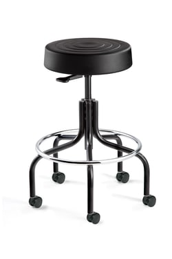 Bevco Precision Manufacturing Co ErgoLux Tall Height Black Polyurethane Backless Stool; Black Tubular Steel Base w/Welded Footring; Hard Floor Casters