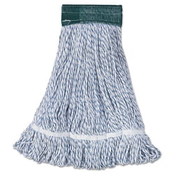 Essendant Mop Head, Floor Finish, Wide, Rayon/Polyester, Medium, White/Blue, 12/Carton