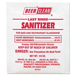Essendant&nbsp;Beer Clean Last Rinse Glass Sanitizer, Powder, .25oz Packet, 100/Carton