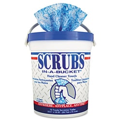 Essendant Hand Cleaner Towels, 10 x 12, Blue/White, 72/Bucket, 6 Buckets/Carton