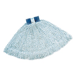 Essendant Super Stitch Finish Mops, Cotton/Synthetic, White, Large, 1-in. Blue Headband