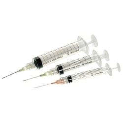 Med Vet International&nbsp;Terumo Syringe & Needle, 3mL, Luer Lock, 25GX 5/8in, Hypodermic, 100/BX, SS-03L2516