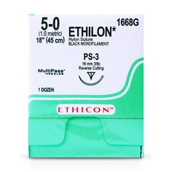 Med Vet International Ethicon Ethilon Nylon Suture, Size 5-0, PS-3, 18in,