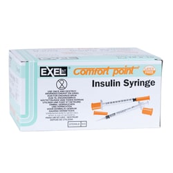 Med Vet International&nbsp;Exel Syringe & Needle, 1mL, Permanent Needle, 28G X 1/2in, Insulin, 100/BX, 26027