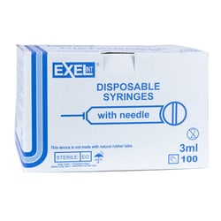 Med Vet International&nbsp;Exel Syringe & Needle, 3mL, Luer Lock, 21G X 1.5in, Hypodermic, 100/BX, 26107