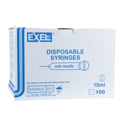 Med Vet International&nbsp;Exel Syringe & Needle, 10mL, Luer Lock, 22G X 1in, Hypodermic, 100/BX, 26250