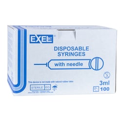 Med Vet International&nbsp;Exel Syringe & Needle, 3mL, Luer Slip, 20G x in, Hypodermic, 100/Box