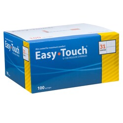 Med Vet International&nbsp;EasyTouch U-100 Insulin Syringes, 0.5ml, 31G x 5/16in, 100/Box, 5 Boxes
