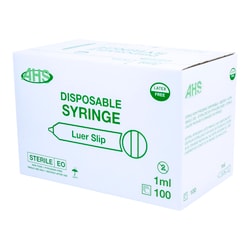 Med Vet International&nbsp;AHS Syringes, 1mL Luer Slip, 100/Box, AH01T