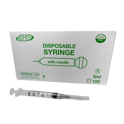 Med Vet International AHS Syringe & Needle, 3mL, Luer Lock, 22G X 3/4"",